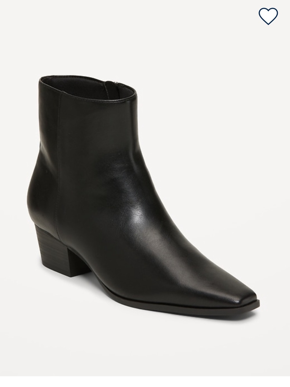 Old Navy Black Pointed Leather Ankle Boot with Block Heel